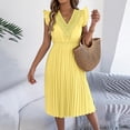 thumbnail image 5 of Taylonsss Womens Dress Casual Fashion V Neck Ruffled Waist Pleated Sleeveless Mid Calf Flowy Summer Outfit, 5 of 9