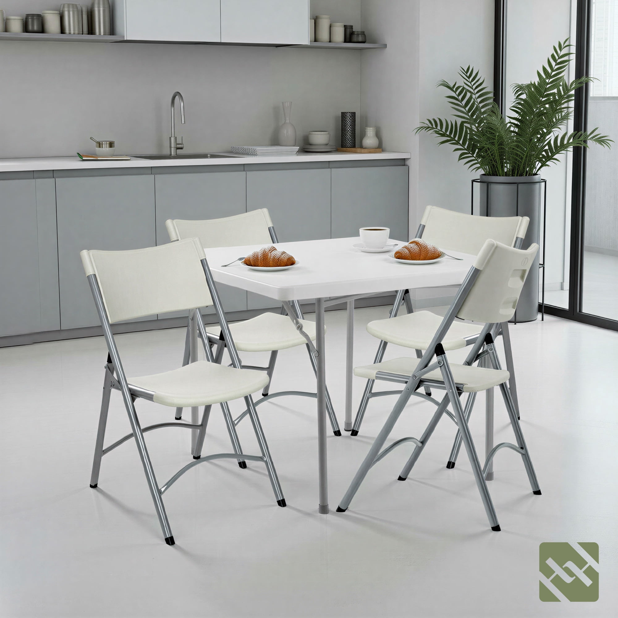 Hampden Furnishings Baldwin 5-Piece Folding Dining Set, 36" Square Table & 4 Gray Resin Chairs