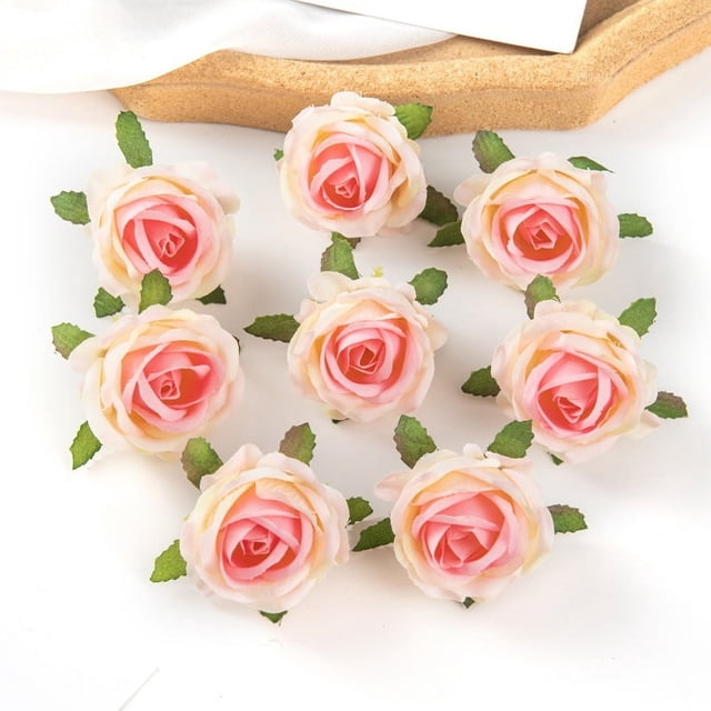 XmhyTop 50 piezas de flores artificiales rosas a granel, pequeñas rosas de seda falsas de 1,6 pulgadas para decoración de cabezas,despedidas de soltera, decoración del hogar (rosa champán)