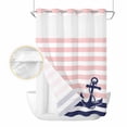 thumbnail image 2 of Anchor Pink No Hook Shower Curtain Waterproof, Bathroom Curtains with Snap in Liners and See Through Top Window, Modern Navy Blue White Striped Nautical Hotel Style Bathtub Curtains Shower 48"Wx72"L, 2 of 8