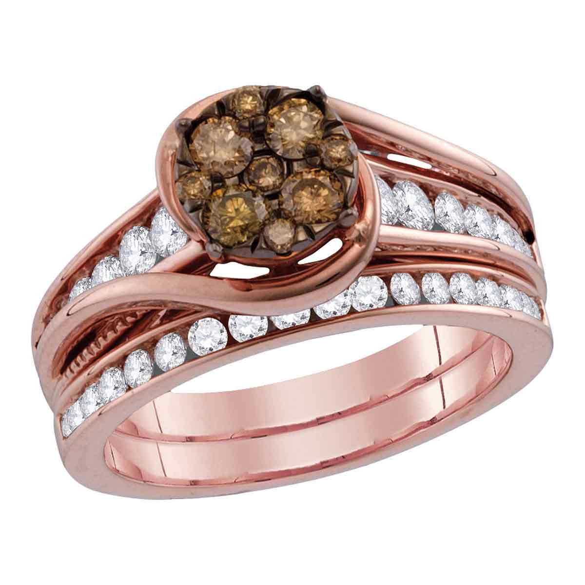 14kt Rose  Gold  Womens Round Cognac brown  Colored Diamond 