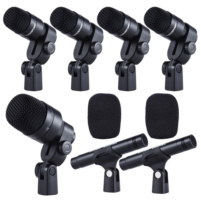 DMS-D7 Professional Musical Instruments Drum Set Wired Microphone Mic Kit with Standard Mounting Accessories Aluminum Carrying Case 1 Big Drum Microphone 4 Small Drum Microphones 2 Condense