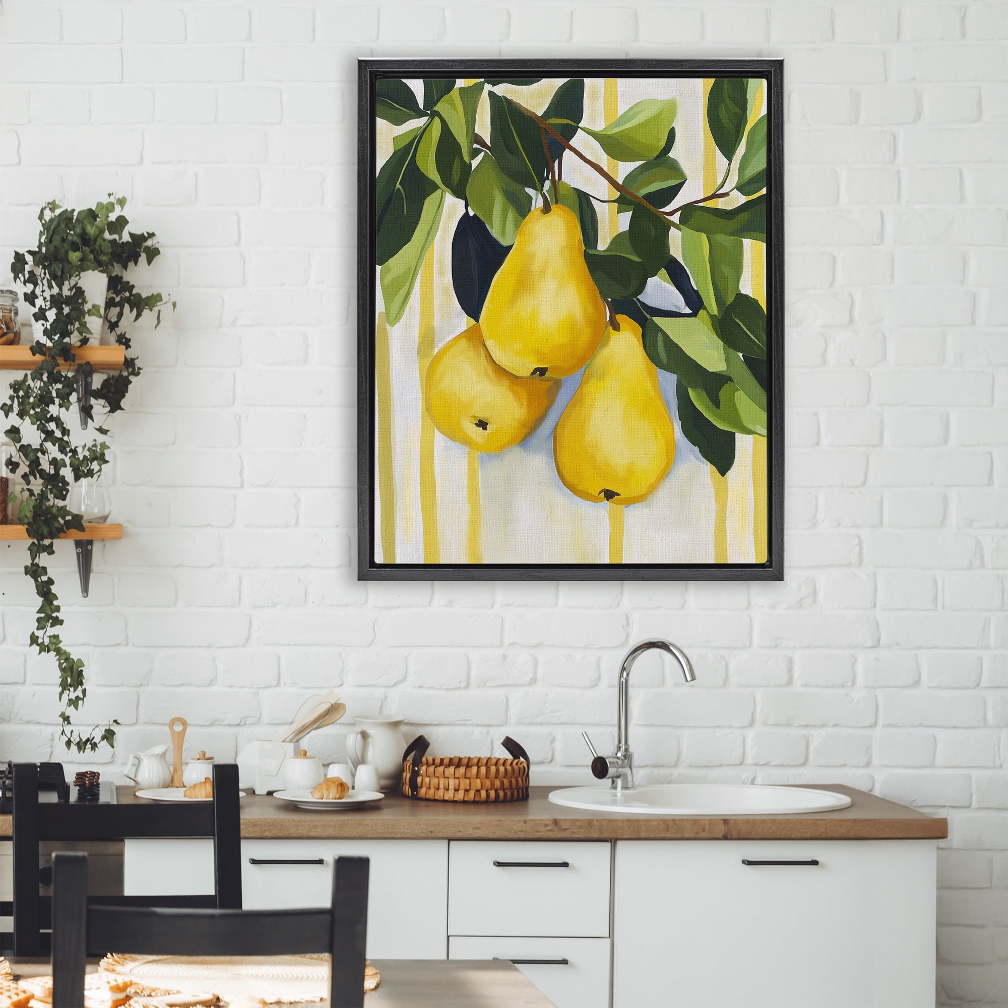 Stupell Industries Pears on Lush Branch Black Framed Floater Canvas Wall Art, design by Yen