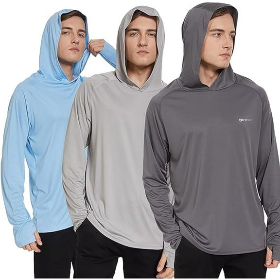 Pack of 3 Men's Long Sleeve Rashguard Hoodie UPF50  Shirt Rash Guard Fishing Clothing UV Sun Protection Surfing Swimming Running