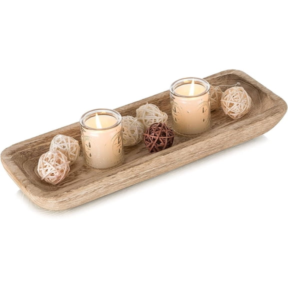 Decorative Bowls for Home Decor, Wooden Dough Bowl for Decor, 16" Large Wood Bowl for Kitchen Table Centerpieces, Long Narrow Wooden Tray for Dining Table Decor Centerpiece
