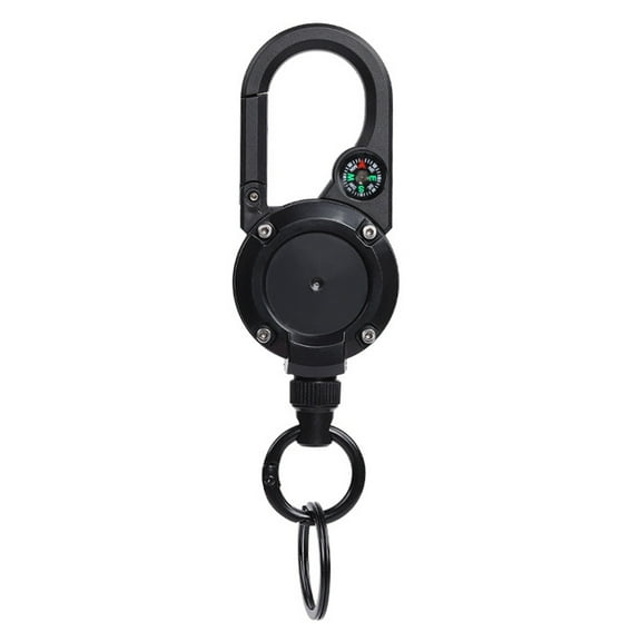 Retractable Carabiner Keychain Retractable Keychain with Compass Steel Wire Carabiner Badge Reel Holder Clip Key Ring Heavy Duty Outdoor Camping