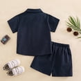 thumbnail image 6 of HAYIMI Toddler Boys Girls Short Sleeve Summer Casual Gentleman Tops Solid Color Shirts T Shirt Shorts Outfit Sets Relaxed Fit Clothes Sets, 6 of 6