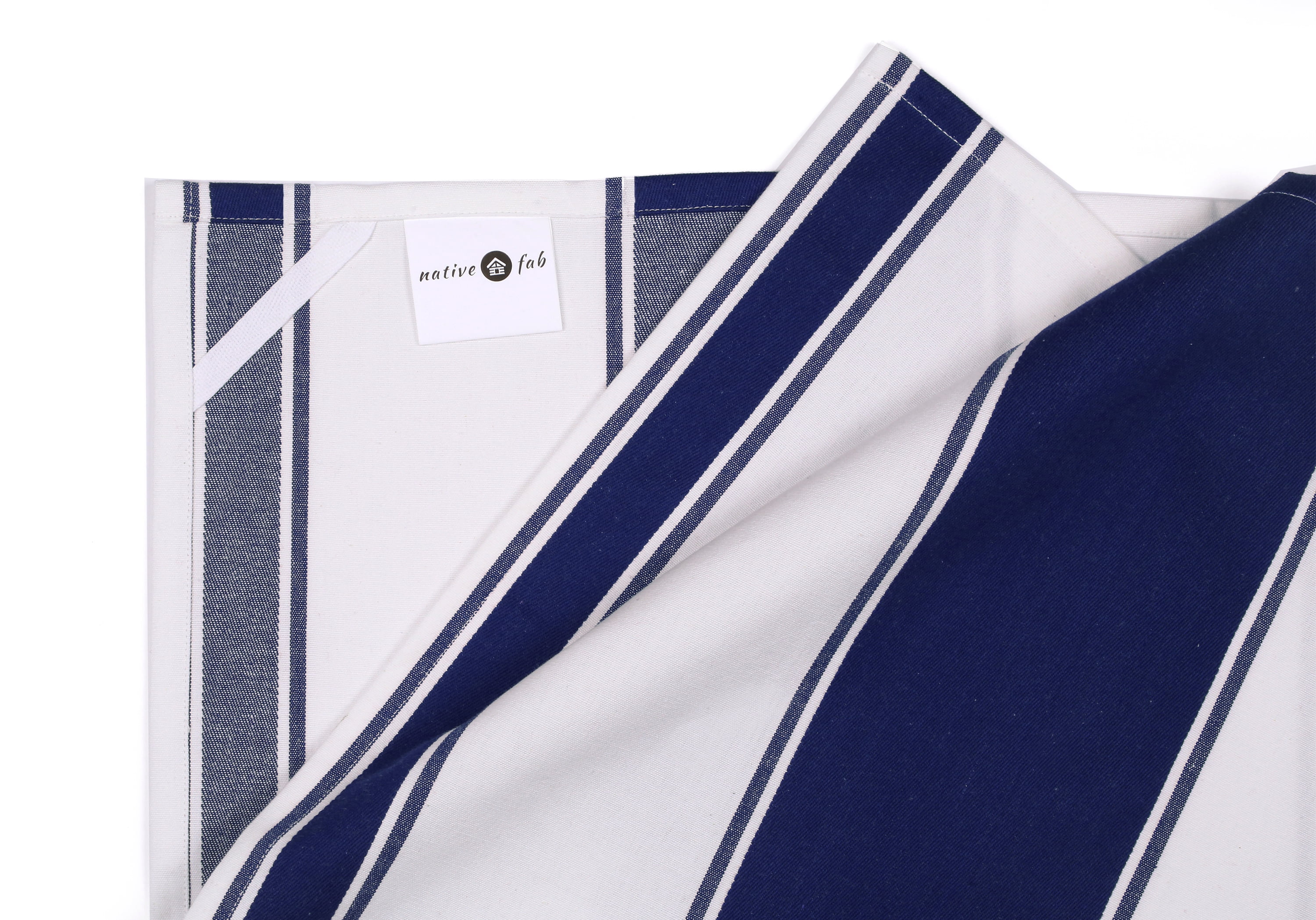 Native Fab Stripe Kitchen Dish Towel Set of 12 Cotton 18x28 Ink Blue White