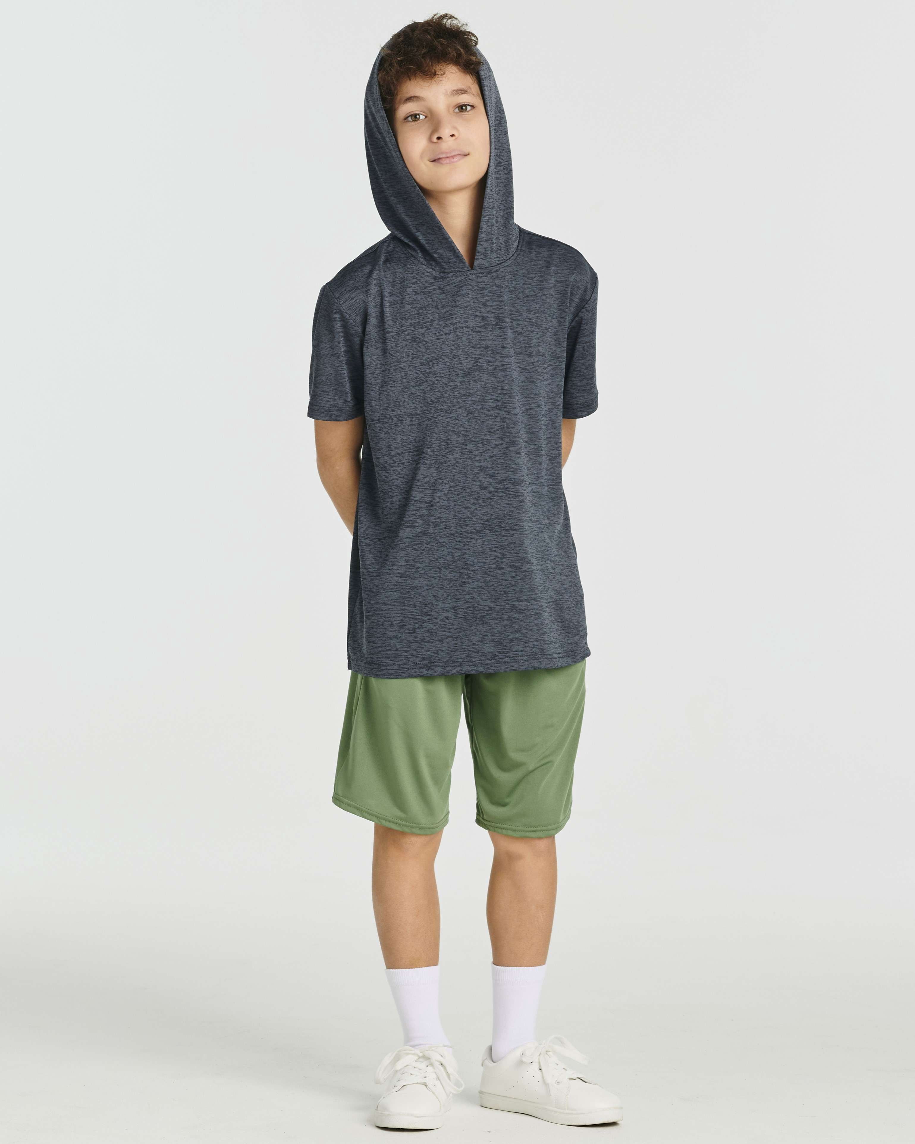 Real Essentials 3 Pack: Boys Dry-Fit Youth Teen Active Athletic Short Sleeve Workout Hoodie - Hooded Pullover Shirts