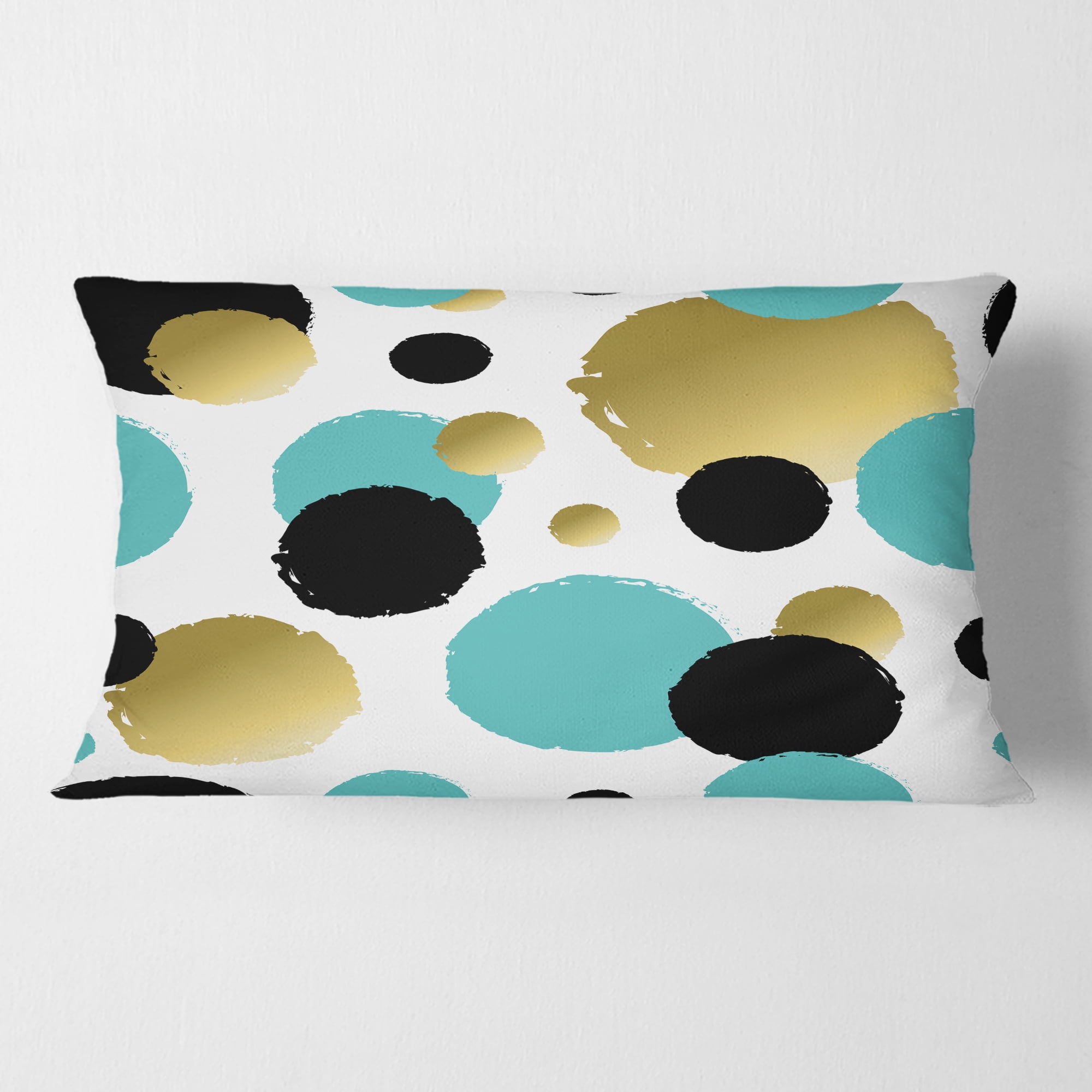 Designart Gold And Blue Circles ' Mid-Century Modern Throw Pillow - 12x20