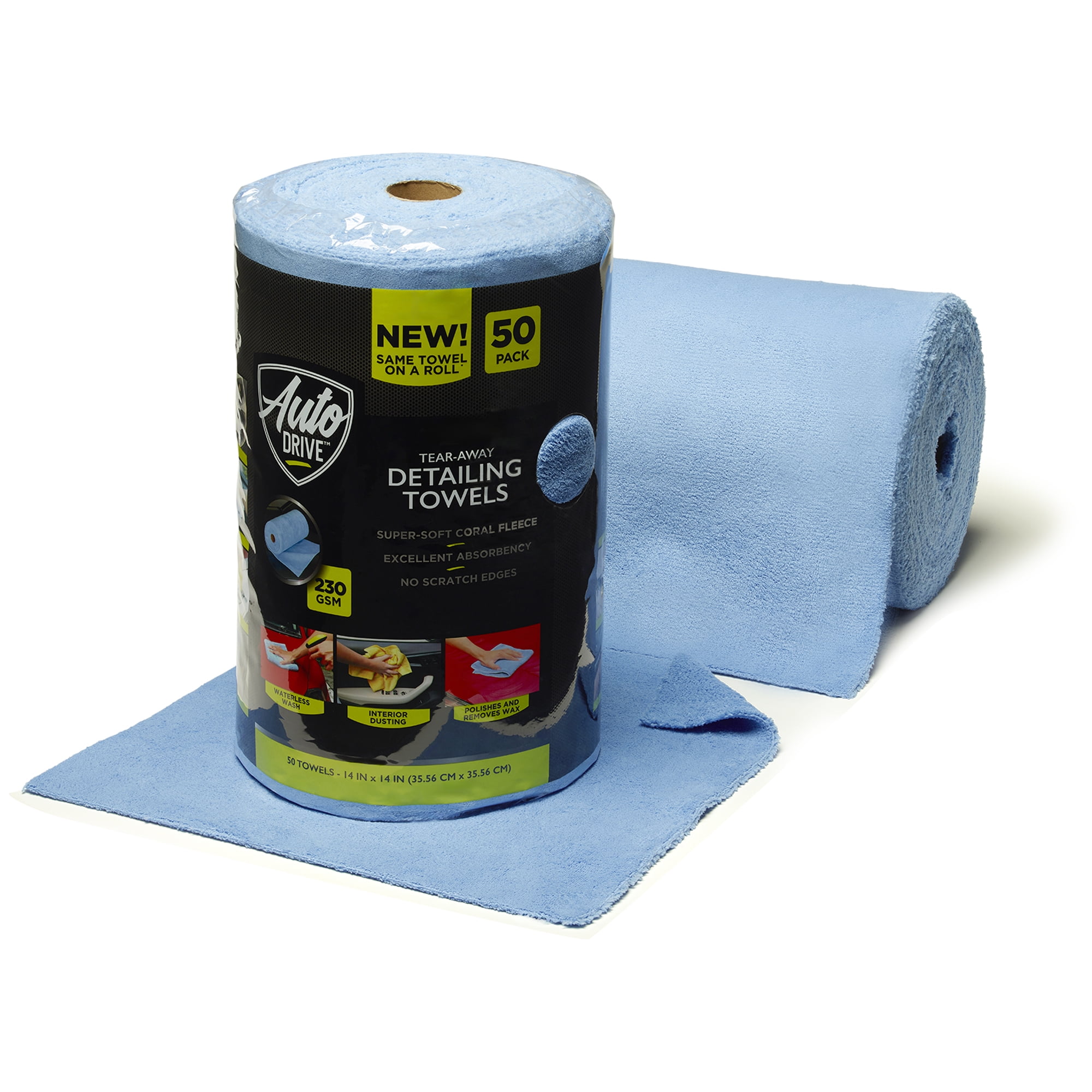 Auto Drive Tear Away Car Wash Coral Fleece Microfiber Detailing Towels, 50 Count Roll
