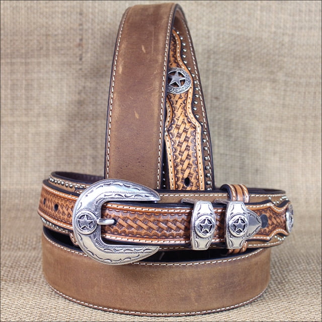 Nocona Western Leather Ranger Star Concho Brown Mens Belt N2501844