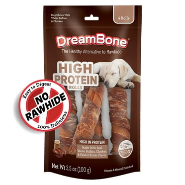 DreamBone High Protein Rolls, Buffalo, Chicken and Peanut Butter Flavor, Rawhide-Free Chews for Dogs, 4 Count