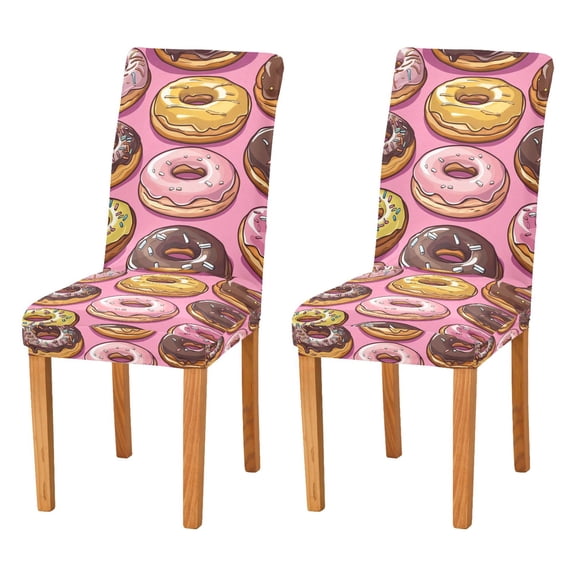Yayeee 2 Pack Dining Chair Covers Stretch Parson Chairs Slipcovers Seat Protector, Cute Doughnuts Pattern