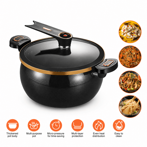 MDHAND 8.5 Quart Enamel Pressure Cooker, Dutch Oven Pot with Self-Basting Lid, Heavy Duty Cast Iron, Heat Resistant, for Stews Soups Braising, Black