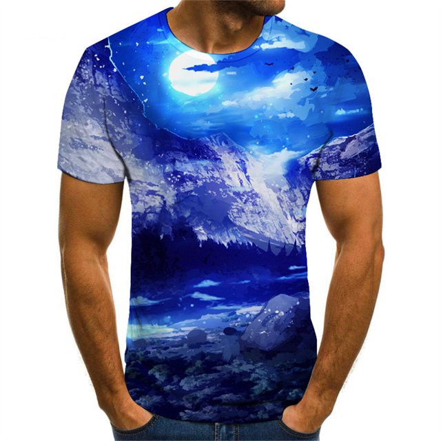 Summer Fashion Casual Landscape graphic t shirts men Natural Scenery Pattern Printed Round Neck Short Sleeve Oversized Tees Tops