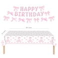 thumbnail image 6 of Pink Bow Party Supplies Bow Birthday Party Tablecloth and Banners Pink Bow Party Decoration for Girl Bachelorette Bridal Engagement Baby Shower Coquette Cute Tableware Table Cover, 6 of 6