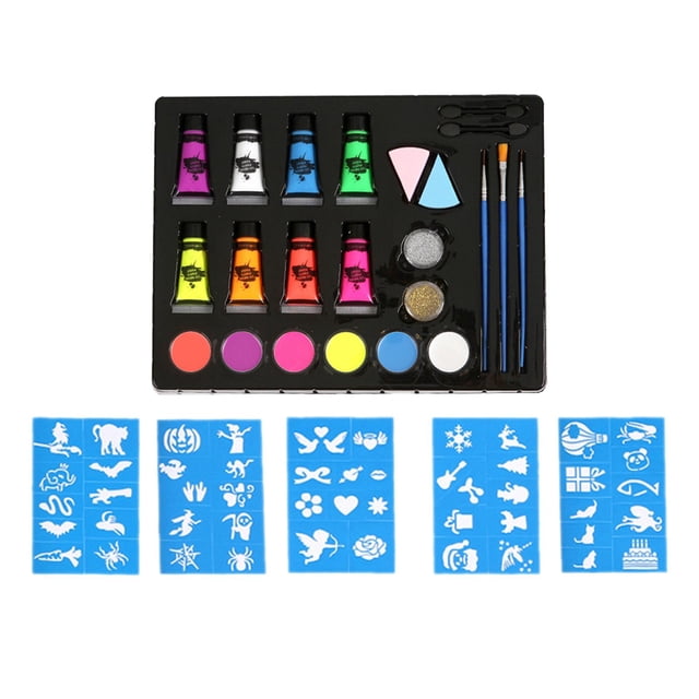 de maquillaje de pintura Fácil de lavar Colores de pintura facial con plantilla Juego de pintura corporal para disfrazarse Fiesta Adultos Jinwen Pintura de cara y cuerpo