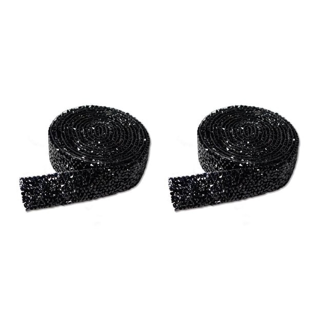Toystoory Bling Stickers Glitter Cadena de diamantes de imitación Resina Cristal Decoración Fix Decor Beads Hot Melt Adhesivo Drill Strip Negro negro 1 2.5 cm 2piezas