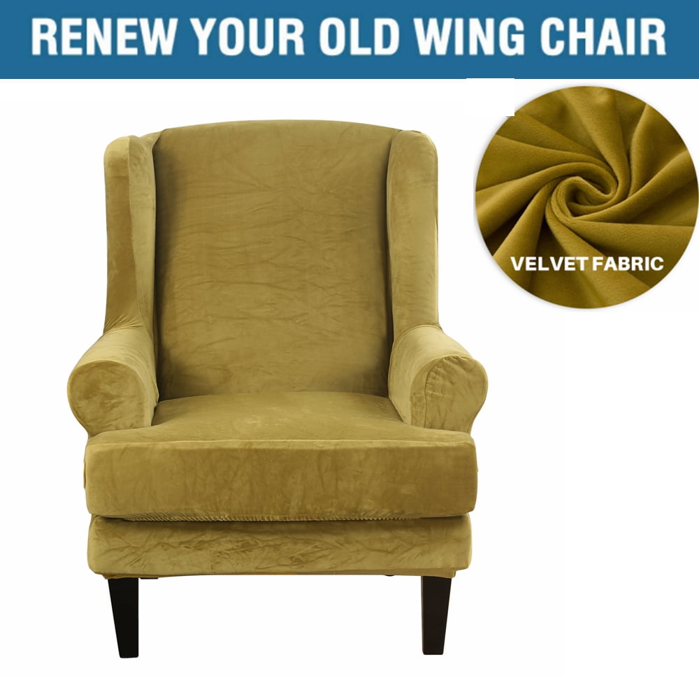 Shanna Stretch Velvet Fabric Wingback Chair Slipcover Armchair Covers 2