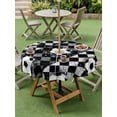 thumbnail image 4 of Outdoor Tablecloth with Umbrella Hole for Patio/Picnic/Party/Camping, Black White Plaid Footballs Waterproof Table Cloth Round Cover Washable, Modern Abstract Art Balls Sport (Dia 60"), 4 of 9