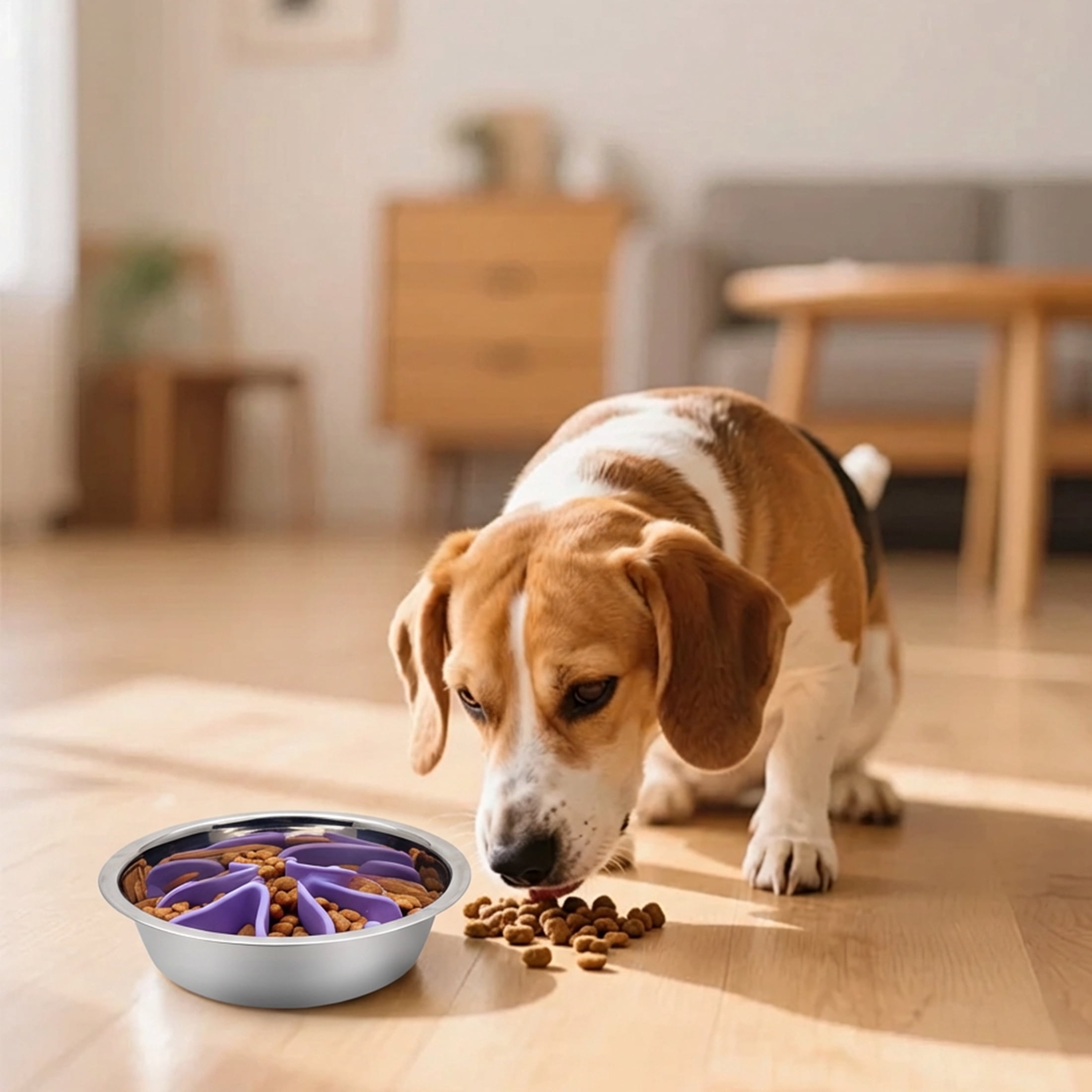 Silicone Slow Feeder Dog Bowl Insert, Large Size Purple with Strong Suction Cups, Universal for Stainless Steel, Glass & Ceramic Dog Bowls