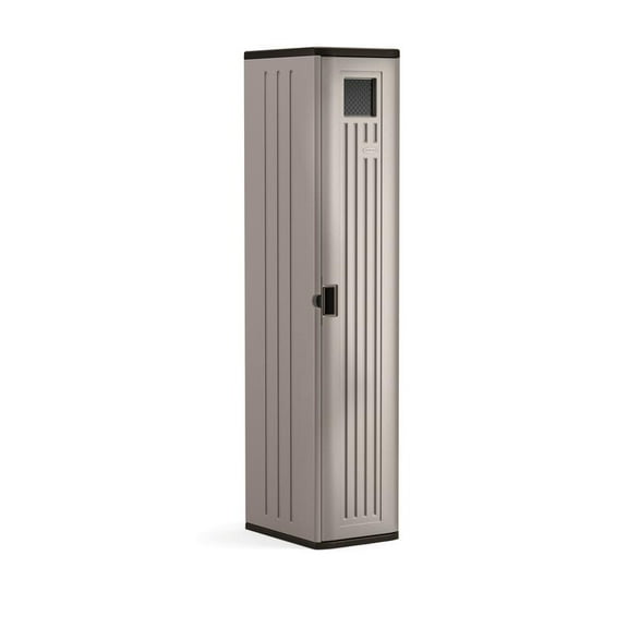 Suncast Tall Resin Storage Cabinet Locker 72" H x 15" W for Garage, Home, Shed, Platinum Metallic
