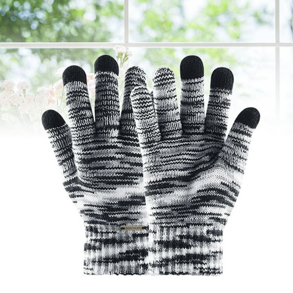 Masteelf Wool Knitting Touch Screen Gloves Winter Warm Full Finger Gloves (Black and White)