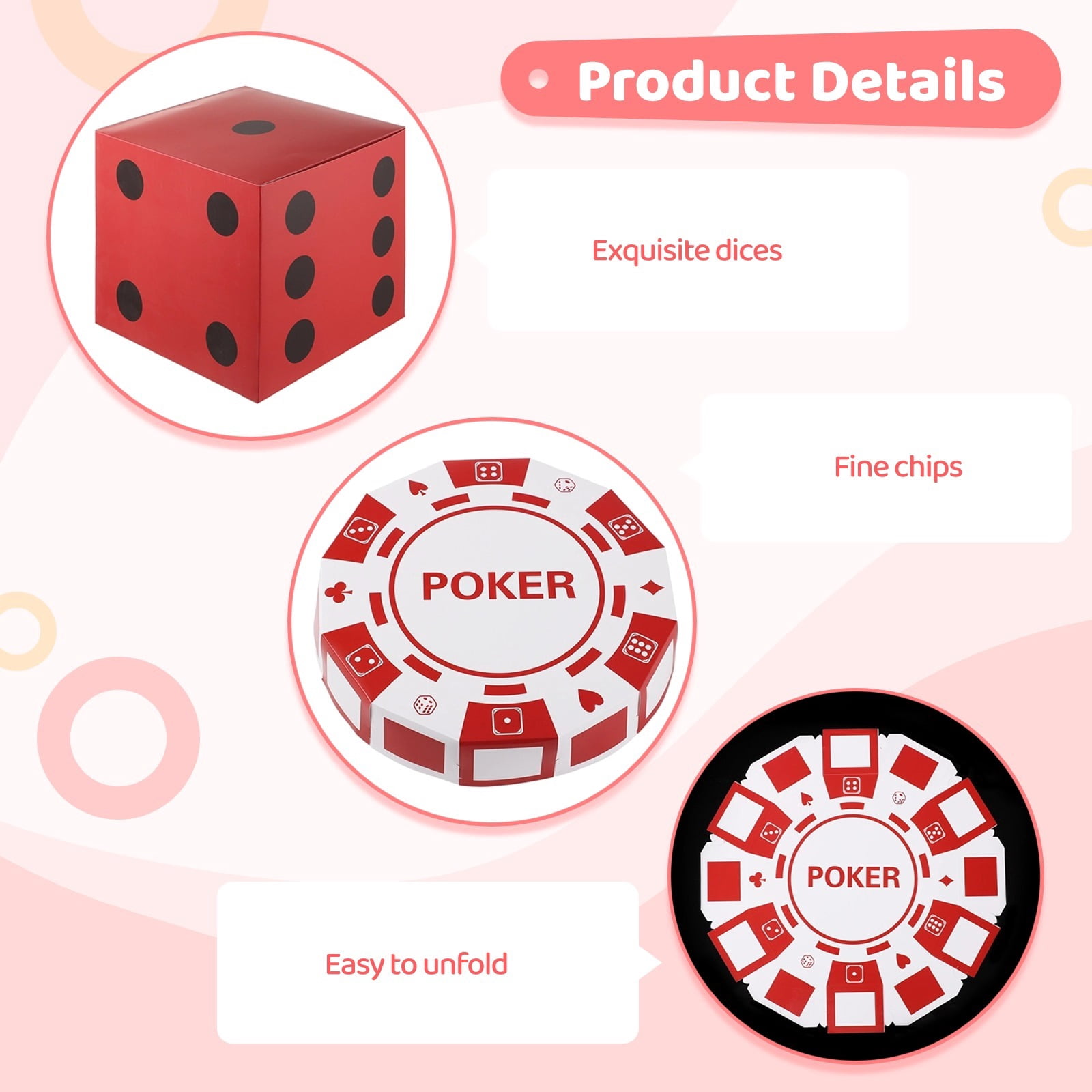6 PCS Dice Favor Boxes with 6 PCS Chips, 11 x 11 x 11 Inches Casino Theme Party Decorations Dice Boxes, Dice Centerpieces Casino Birthday Party Decorations Boxes, Large Dice Boxes for Casino