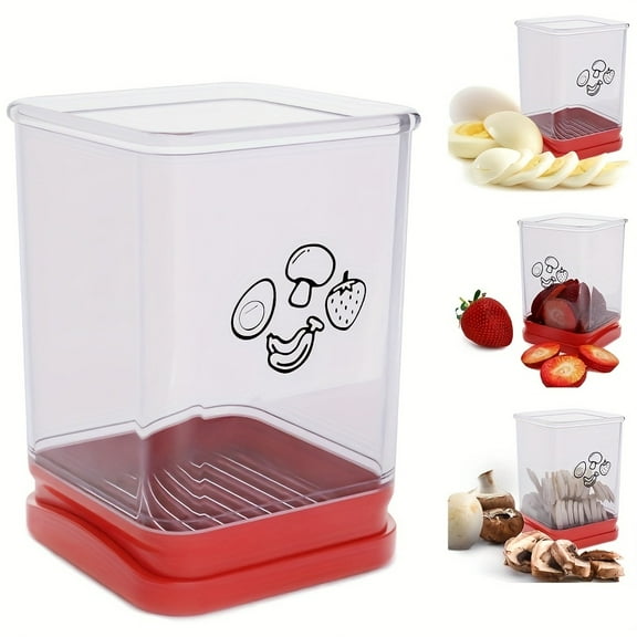 Red Stainless Steel Fruit & Vegetable Slicer – Compact Kitchen Gadget for Strawberries, Grapes, Bananas, Mushrooms, Smoothies & Meal Prep