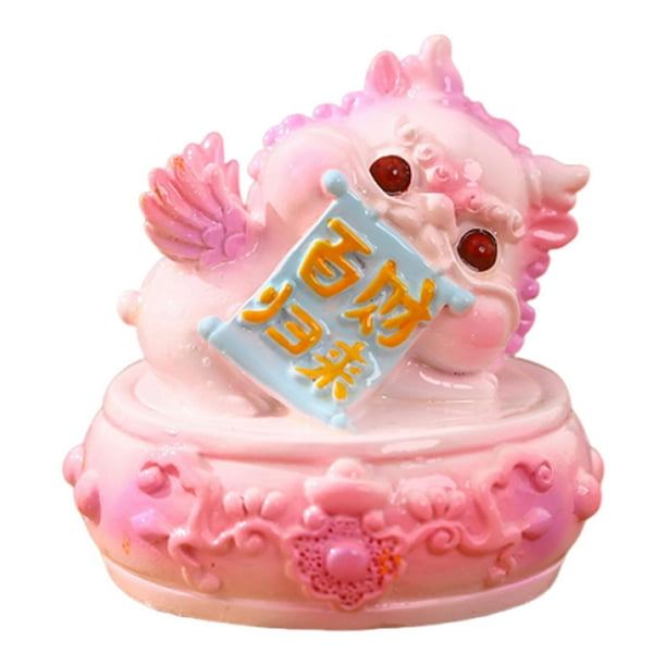 Figura de animal de dibujos animados Pixiu rosa, adorno de resina, estatua Feng Shui, Pixiu chino Estilo B