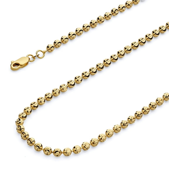 Wellingsale 14k Yellow Gold Polished 4mm Moon Cut Bead Ball Chain Necklace with Lobster Claw Clasp - 24"