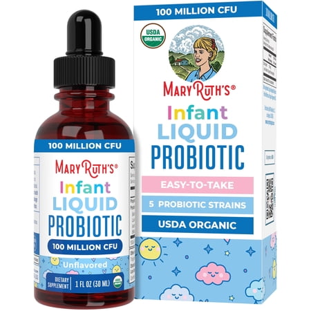MaryRuth's Organic Infant Liquid Probiotic Drops, 100 Million CFU, 125 Servings, Dairy-Free, Gluten-Free, Vegan, 1 oz