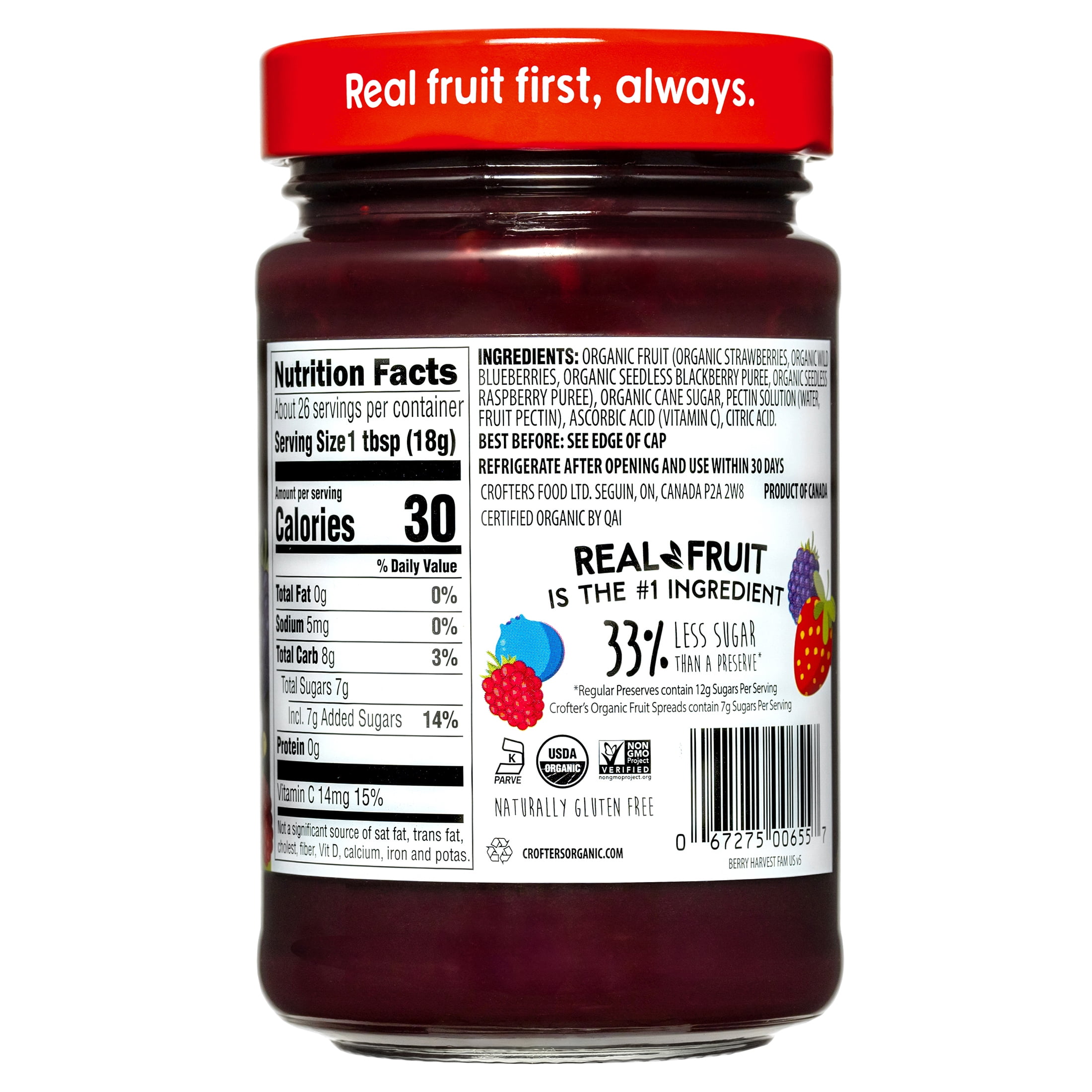 (2 pack) Crofter’s Organic Berry Harvest Premium Fruit Spread, 16.5 oz