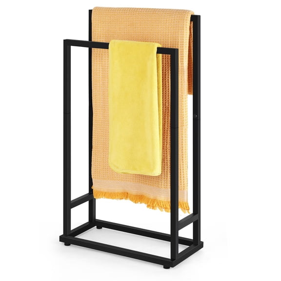 Freestanding Towel Rack Stand 2 Tier, Metal Towel Holder for Bathroom, Hand Towels, Blanket, Washcloths - Quick Drying, Easy to Install, No Drilling, Anti-Rust, Adjustable Feet (29.1x8.27x16.14in)