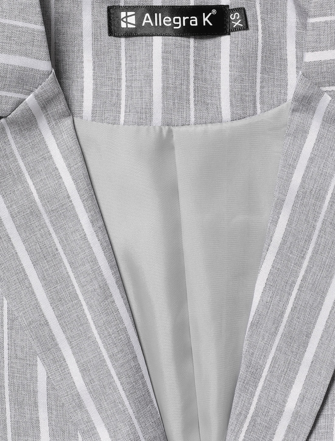 DARING DIVA Women's Striped Open Front Notched Lapel Blazer S Gray