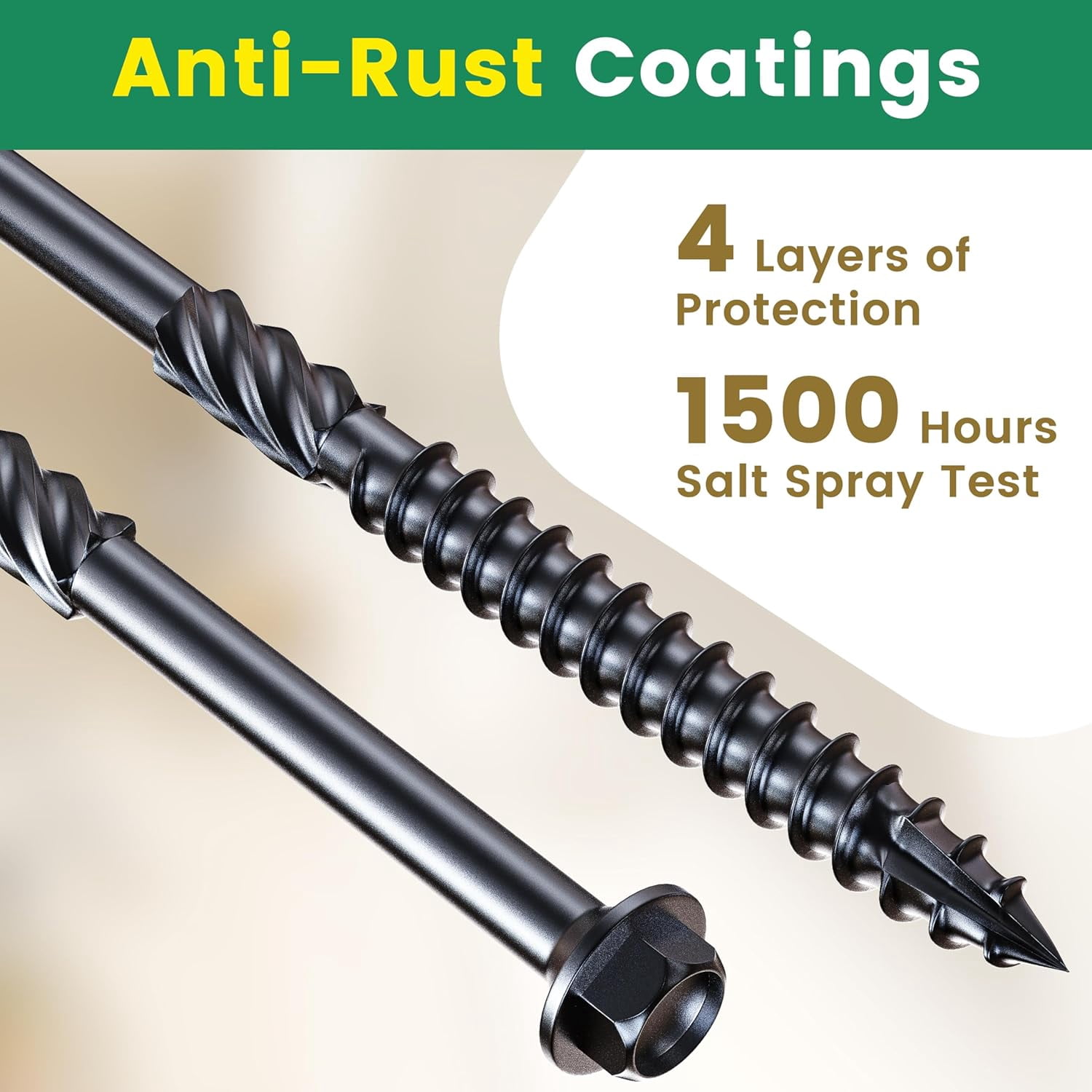 14 x 4 Wood Structural Screws 50 Pcs, Exterior Hex-Head Lag Screws, Black Heavy Duty Construction Timber Log Landscaping Wood Screws, 5/16 Hex Socket Included