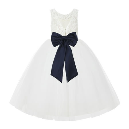 

Ivory Lace Back Flower Girl Dress Junior Bridesmaid Princess 212noFT