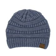 Trendy Warm Chunky Soft Stretch Cable Knit Beanie Skully, Snuggly Soft Denim Mix