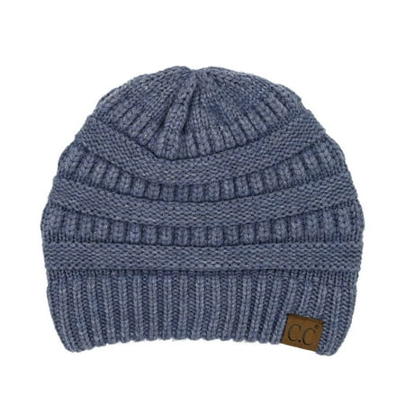 Trendy Warm Chunky Soft Stretch Cable Knit Beanie Skully, Snuggly Soft Denim Mix