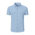 thumbnail image 2 of Causal Button Down Shirts for Men Short Sleeve Collared Cargo T Shirts Breathable Beach Vacation Cotton Linen Tees Multi-Pocket, XL, 2 of 9