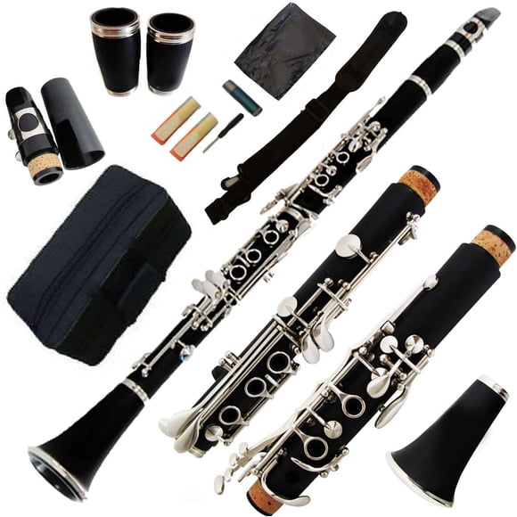 Funion B Flat Clarinet Set 17 Keys Clarinet Nickel Plated Keys Bb Clarinet With 2 Barrels Case Polishing Cloth Grease Mouthpiece Kit Reed