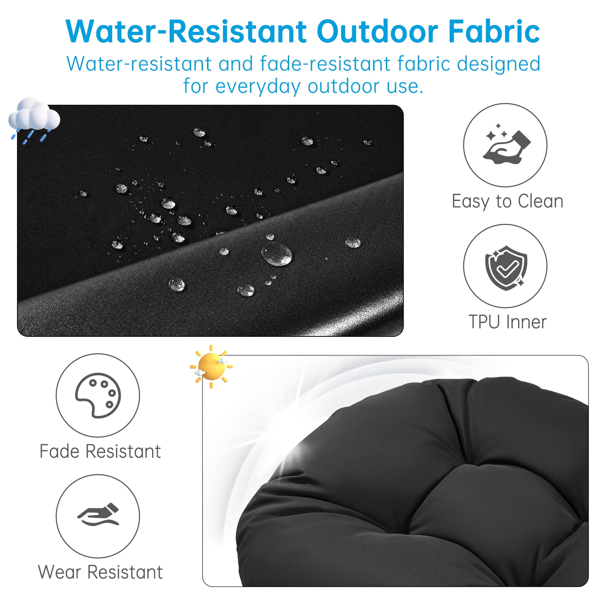 Millsilo Outdoor Rocking Chair Cushion 44" x 19" x 4", Summer Patio High Back Rocker Cushion, Water-Resistant, UV Fade-Resistant, Non-Slip Bottom, Black