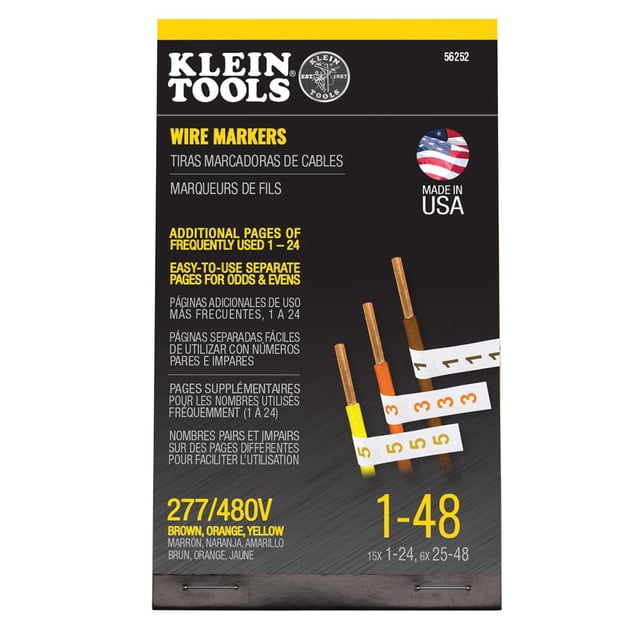 Libro de marcadores para cables Klein Tools 56252 277/480 V trifásico 1-48