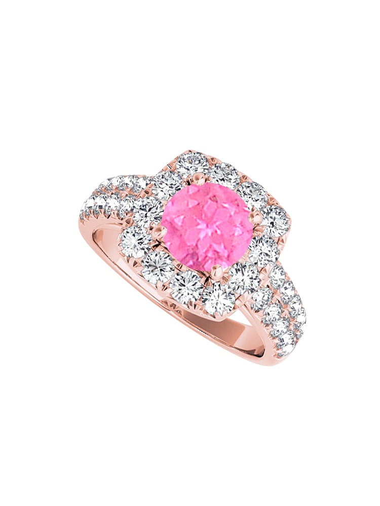 Halo Ring with Pink Sapphire Cubic Zirconia in 14K Rose Gold by Love Bright