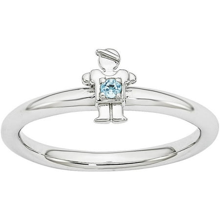 Stackable Expressions Blue Topaz Sterling Silver Rhodium Boy Ring