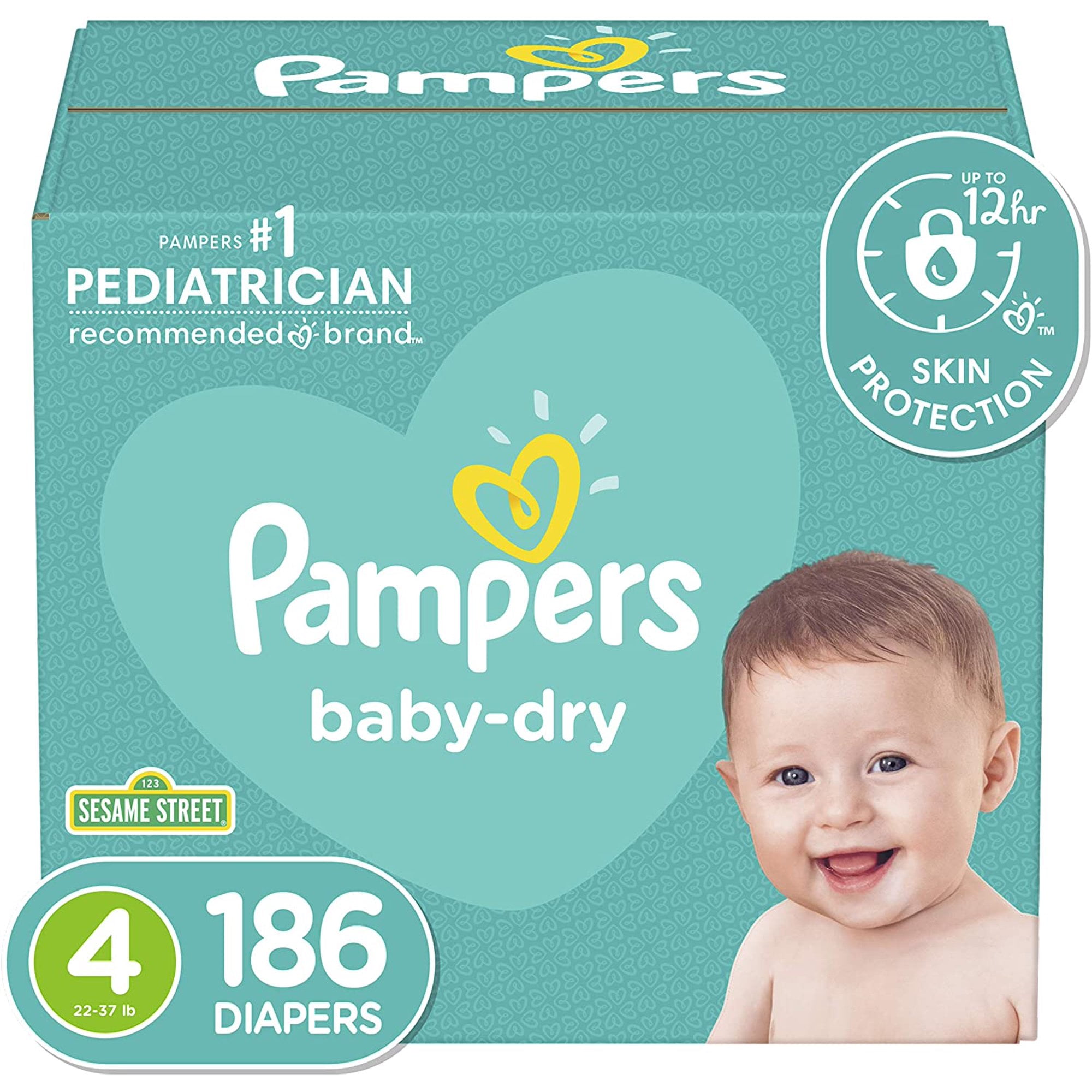ONE MONTH SUPPLY Pampers Baby Dry Disposable Baby Diapers Diapers Size 4 186 Count 