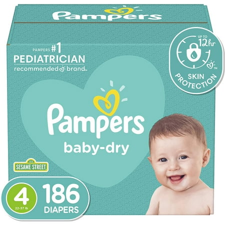 Diapers Size 4, 186 Count - Pampers Baby Dry Disposable Baby Diapers, ONE MONTH SUPPLY