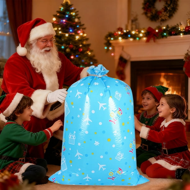 Bolsas Grandes de Regalo de Navidad (Paquete de 3) | Bolsas Grandes de Plástico con Cordón para Dulces, 142 X 91 Cm | Bolsas Reutilizables Azules y Rosas para Regalos de Navidad, Recuerdos de Fiestas