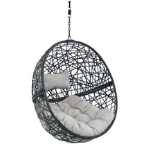 Sunnydaze Jackson Resin Wicker Egg Hanging Chair with Cushions, Gray